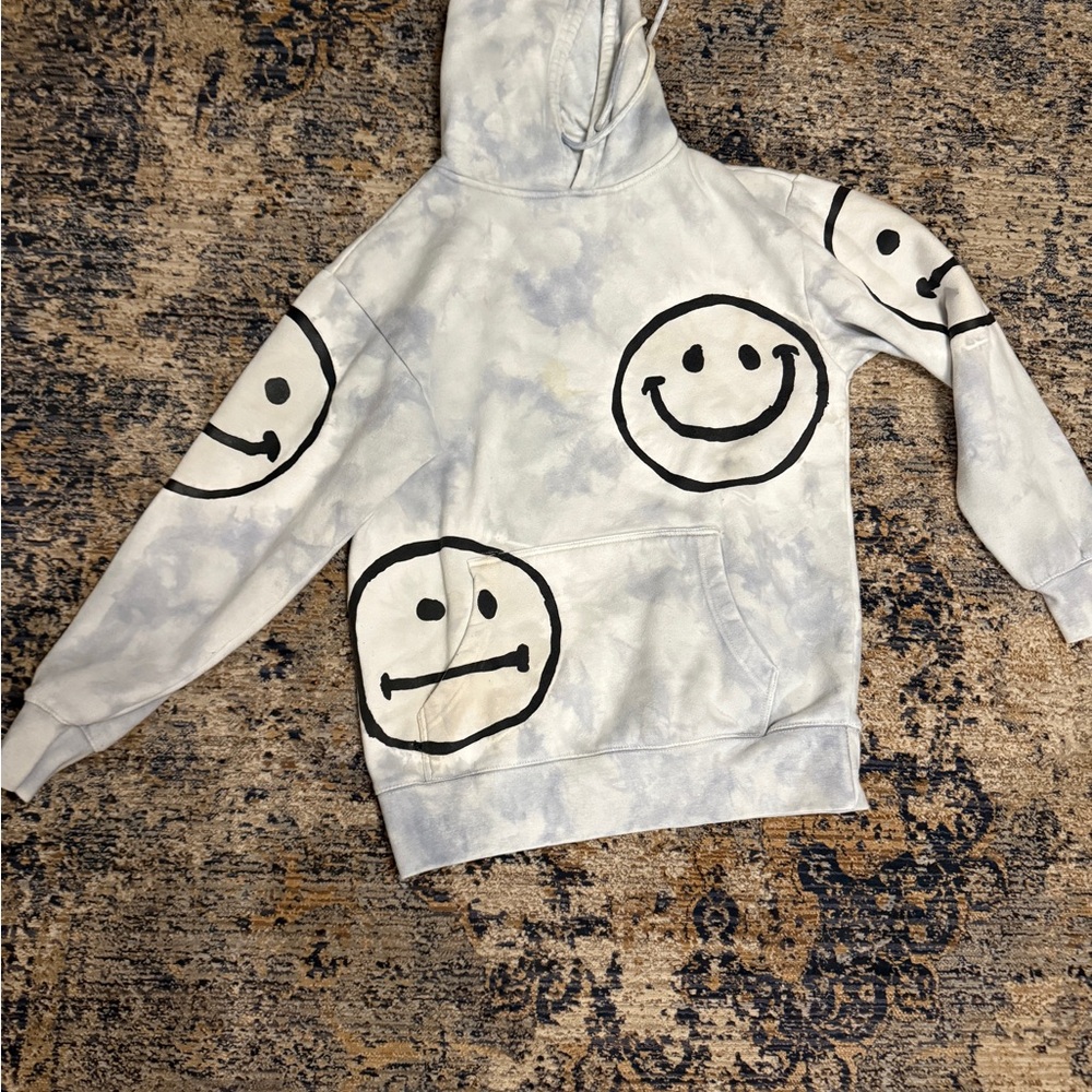 Market Studios Smiley Face Tie-Dye Hoodie Light Blue See PICS Medium